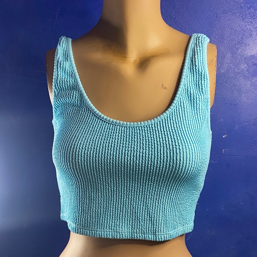 Aqua Ribbed Women's Crop Top